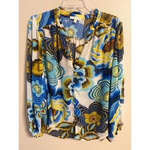 FIG + FLOWER Women's Long Sleeve Floral Print Blouse Top Size L